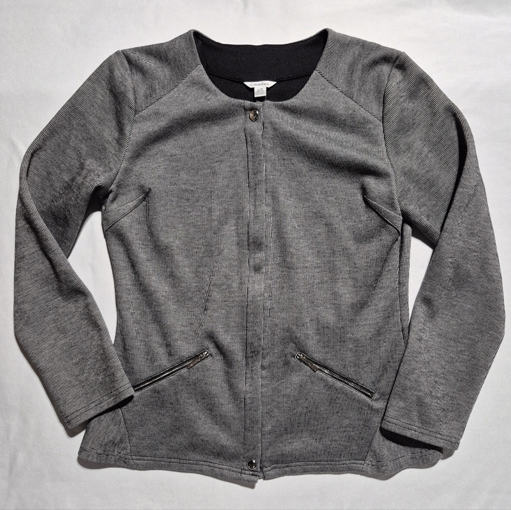Calvin Klein Large Women's Stretch Zip Jacket Blazer Black Gray